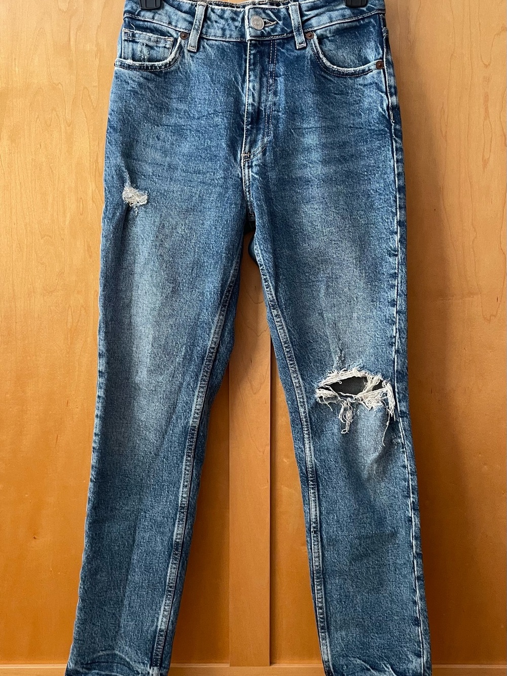 Zara Blue Slim Straight Distressed Jeans